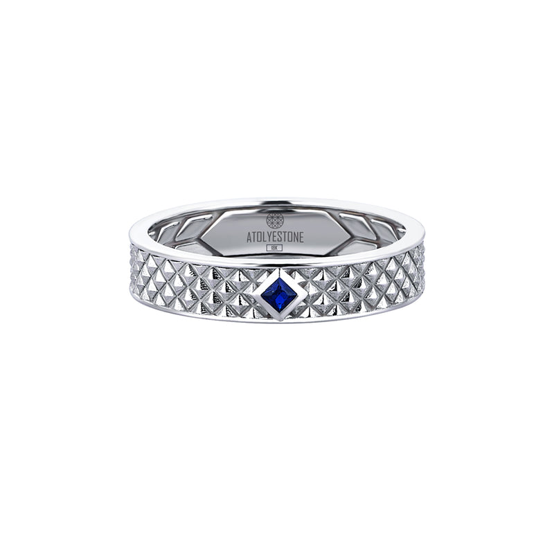 Men's Sapphire Paved 5mm Solid White Gold Pyramid Band Ring