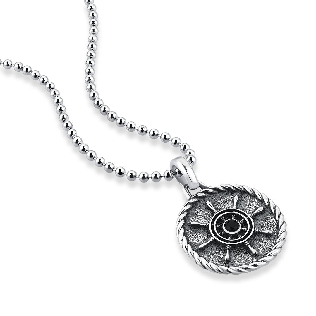 Silver Mens Rudder Necklace 