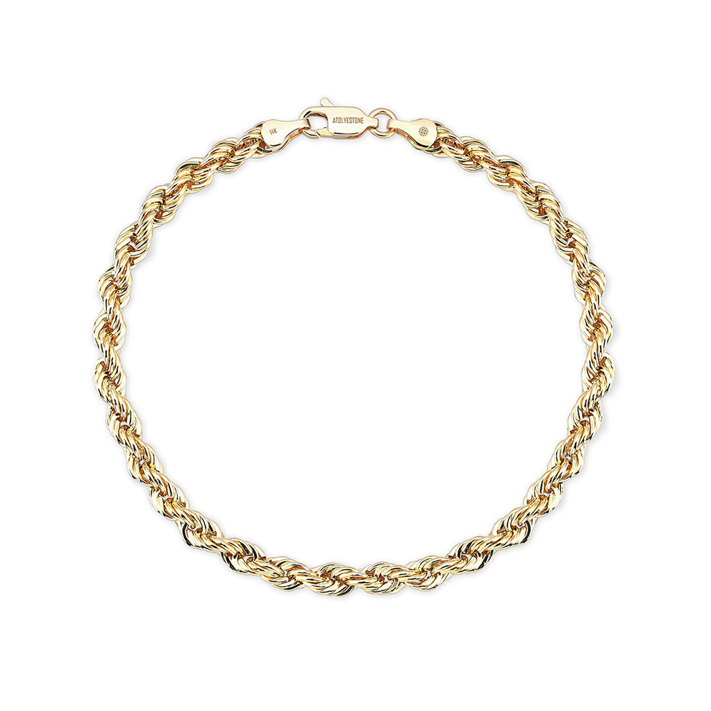 Men's 14K Gold Rope Chain & Leather Wrap Bracelet - Atolyestone