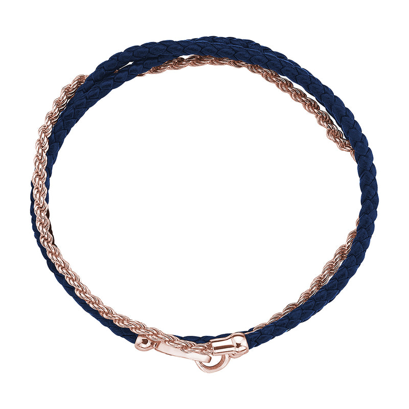 Leather Rope Chain Men's 14K Gold Rope Chain & Leather Wrap Bracelet - Atolyestone
