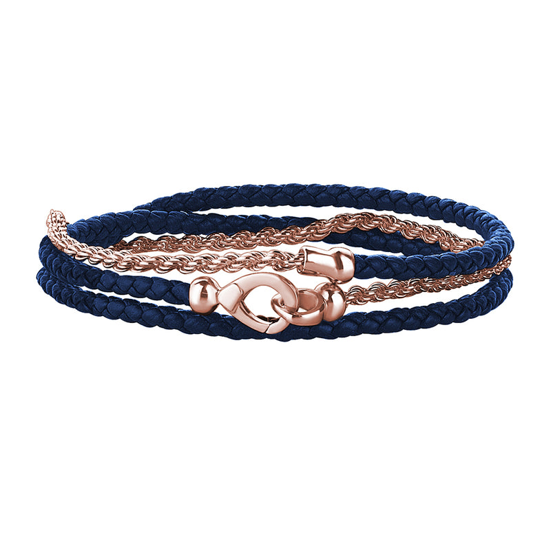 Rope Chain Leather Bracelet - Blue & Real Rose Gold