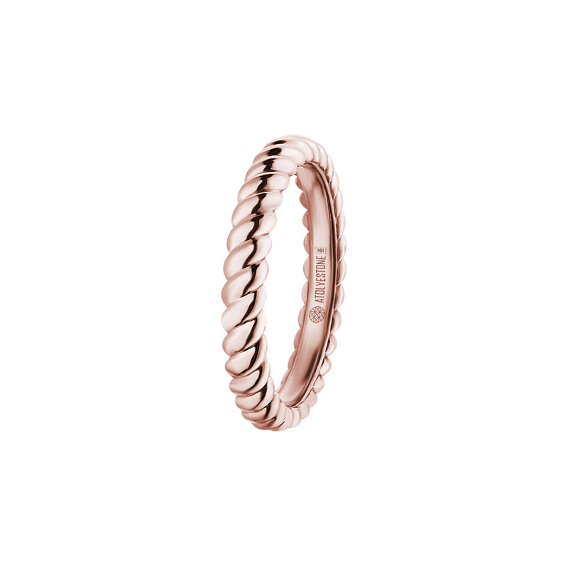 Real Rose Gold Twisted Rope Ring for Men