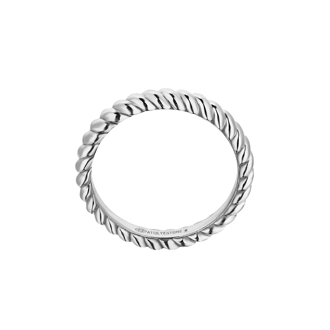 Men's Real Gold Rope Ring - White Gold