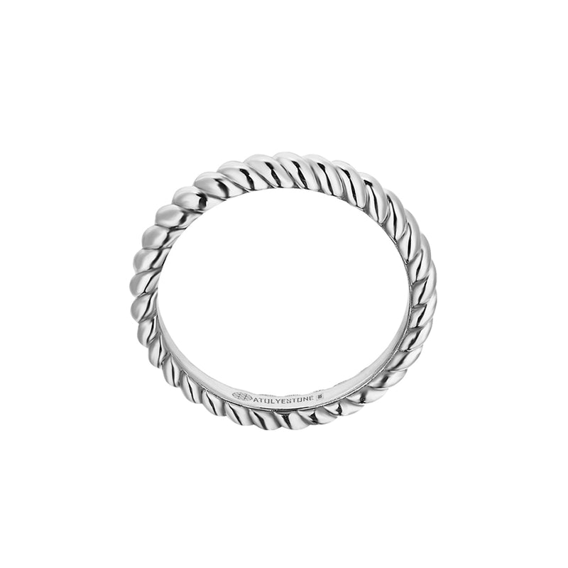 Men's Real Gold Rope Ring - White Gold