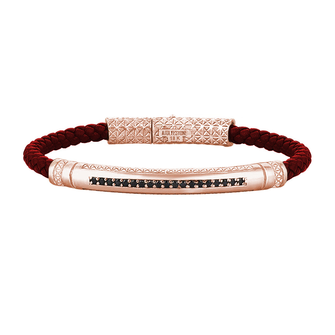 Mens Signature Leather Bracelet - Solid Rose Gold - Dark Red Leather