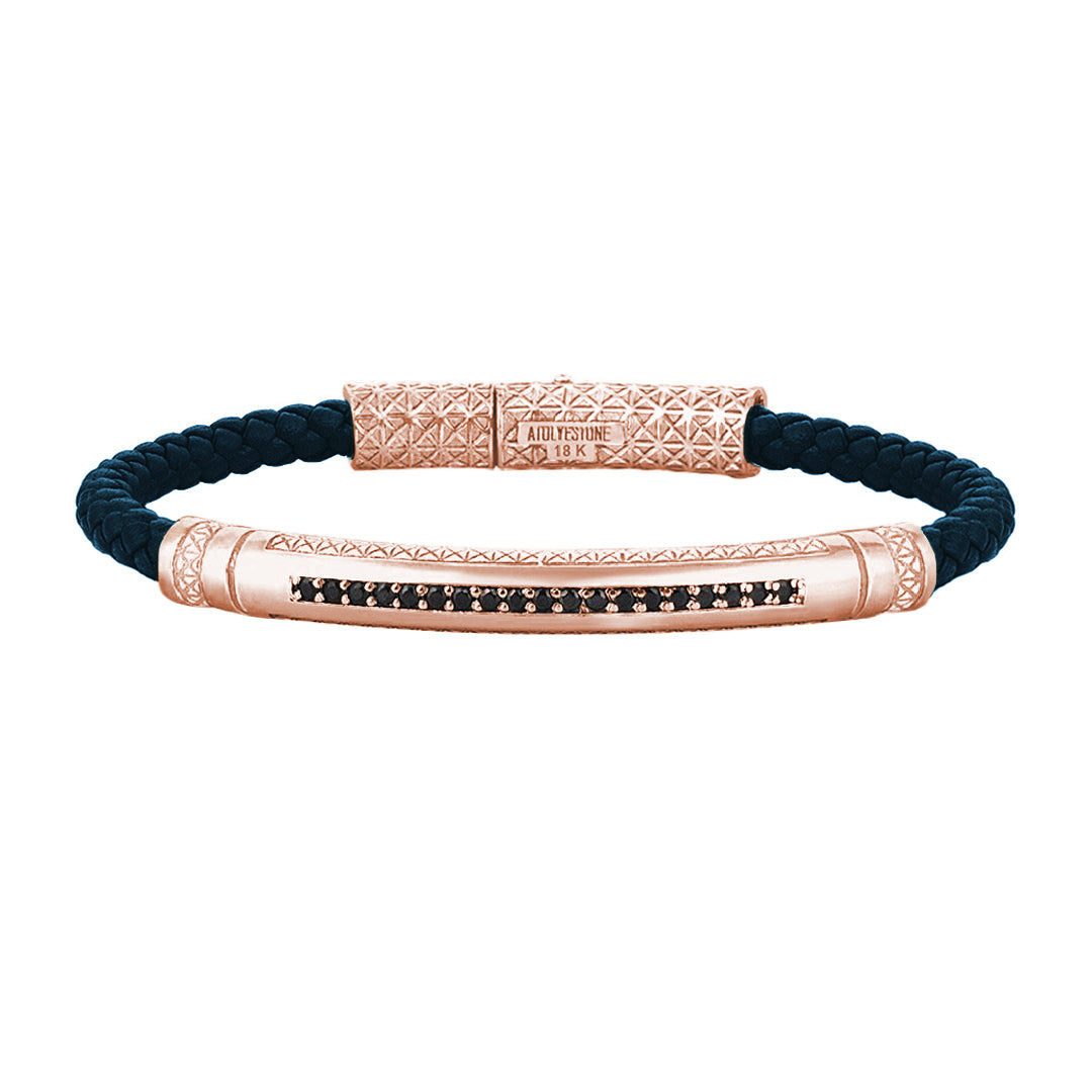 Mens Signature Leather Bracelet - Solid Rose Gold - Navy Leather