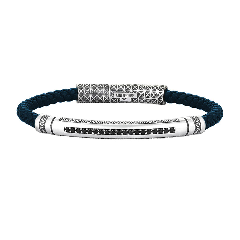 Signature Leather Bracelet - Solid Silver - Navy Leather