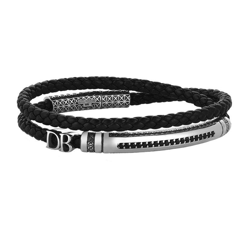 Signature Statements Wrap Bracelet - Solid Silver - Black Leather