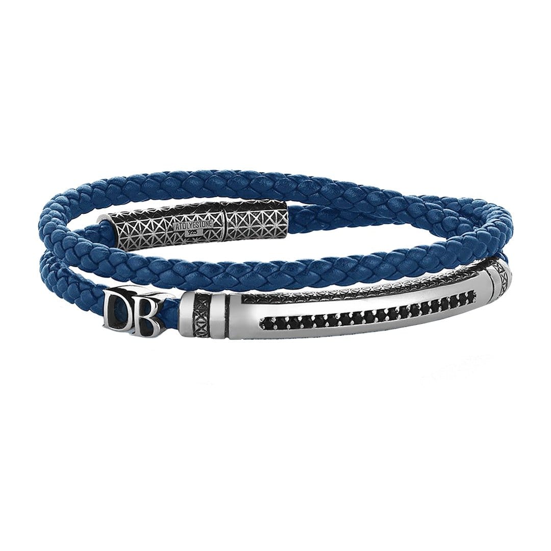 Signature Statements Wrap Bracelet - Solid Silver - Blue Leather