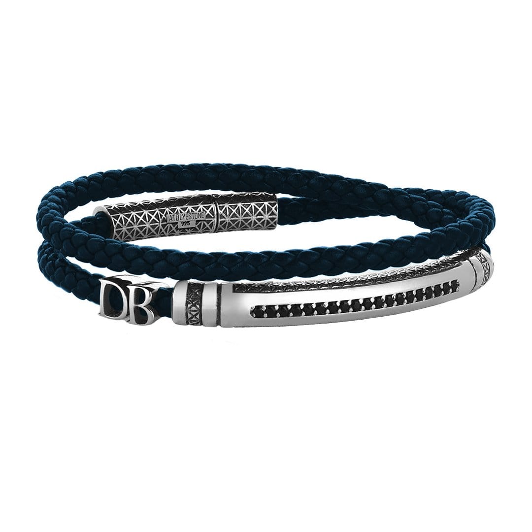 Signature Statements Wrap Bracelet - Silver - Navy Nappa