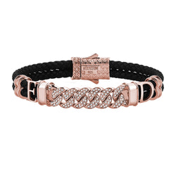 Statements Cuban Links Leather Bracelets - Rose Gold - Black Leather