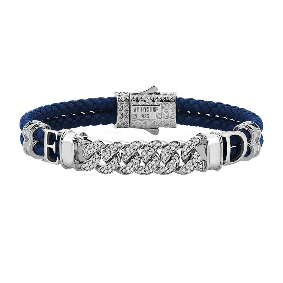 Women’s Statement Cuban Links Leather Bracelet - Silver - Blue Leather