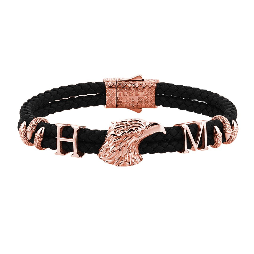 Statements Eagle Leather Bracelet - Rose Gold - Black Leather