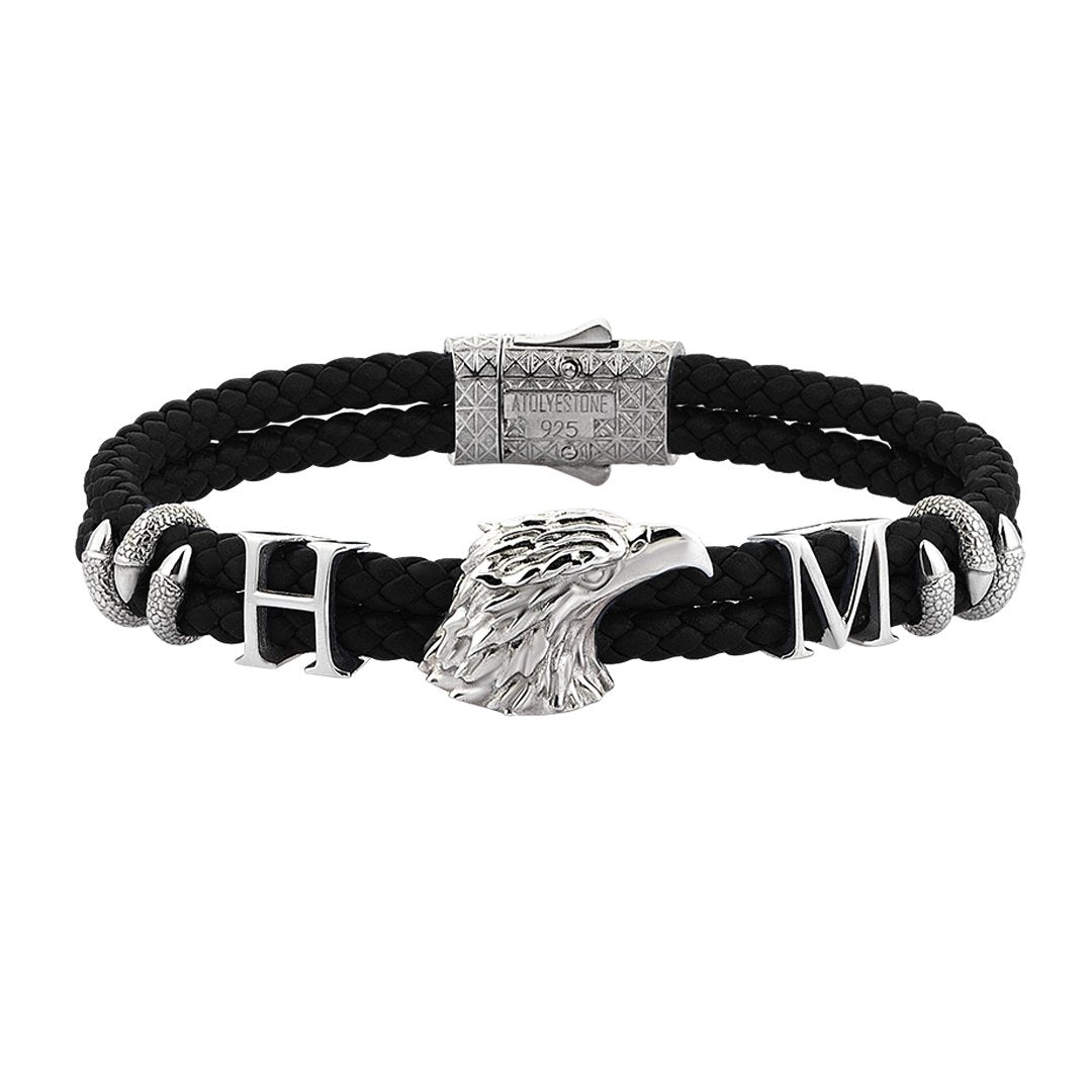 Statements Eagle Leather Bracelet - Black Leather - Silver