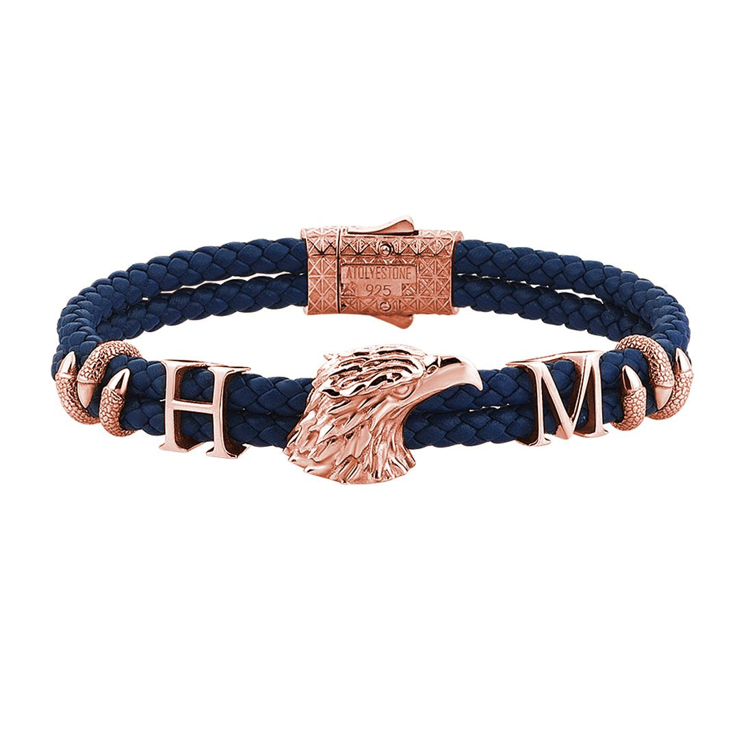 Statements Eagle Leather Bracelet - Rose Gold - Blue Leather