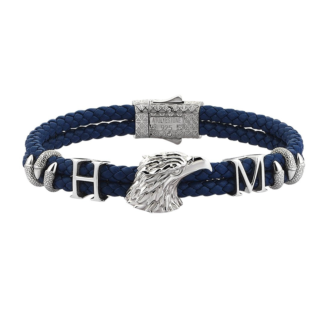 Statements Eagle Leather Bracelet - Silver - Blue Leather