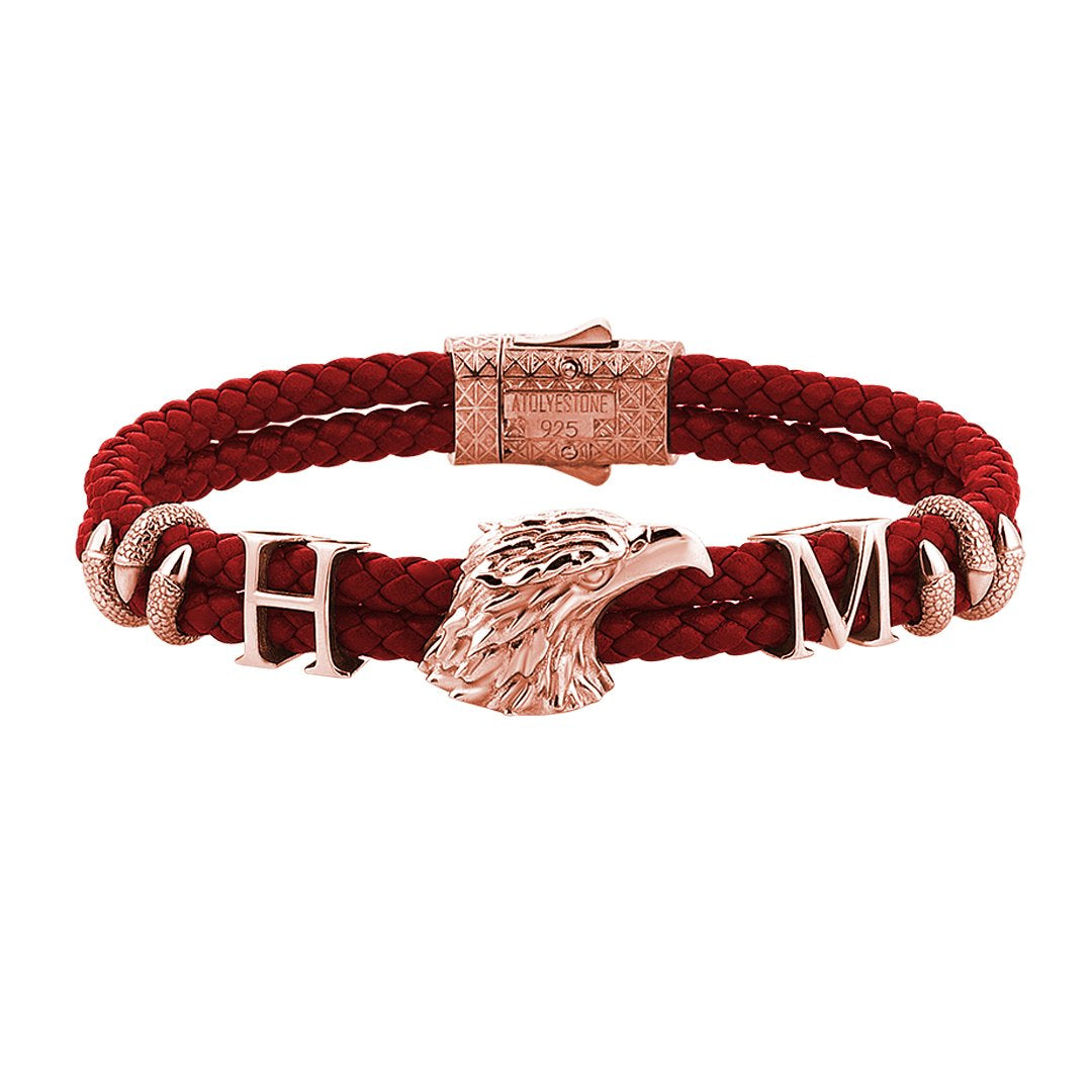 Statements Eagle Leather Bracelet - Rose Gold - Dark Red Leather