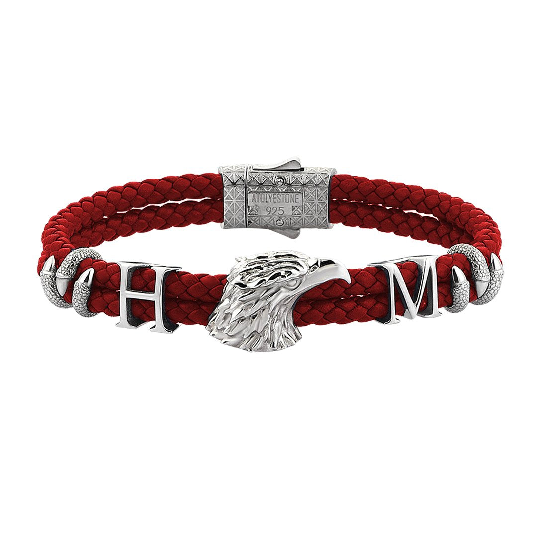 Statements Eagle Leather Bracelet - Silver - Dark Red Leather