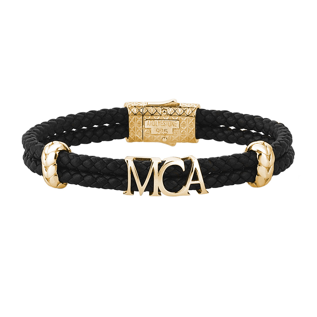 Atolyestone Statements - Black Leather - Yellow Gold