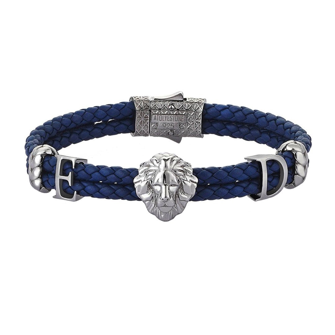 Statements Leo Leather Bracelet - Gunmetal - Blue Leather