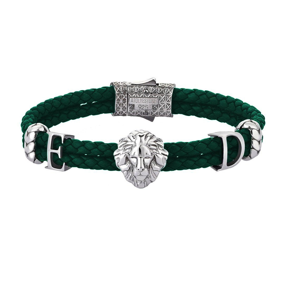 Statements Leo Leather Bracelet - Oxidized Silver - Dark Green Leather