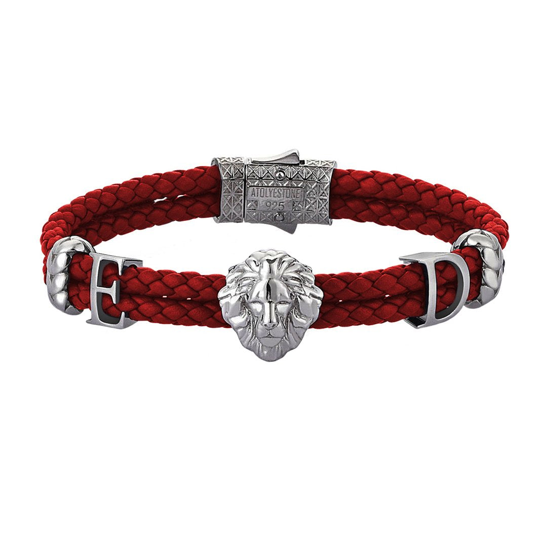 Statements Leo Leather Bracelet - Gunmetal - Dark Red Leather