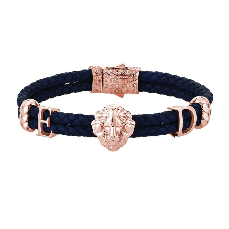 Women’s Statements Leo Leather Bracelet - Rose Gold - Navy Leather