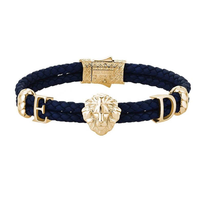Women’s Statements Leo Leather Bracelet - Yellow Gold - Navy Leather