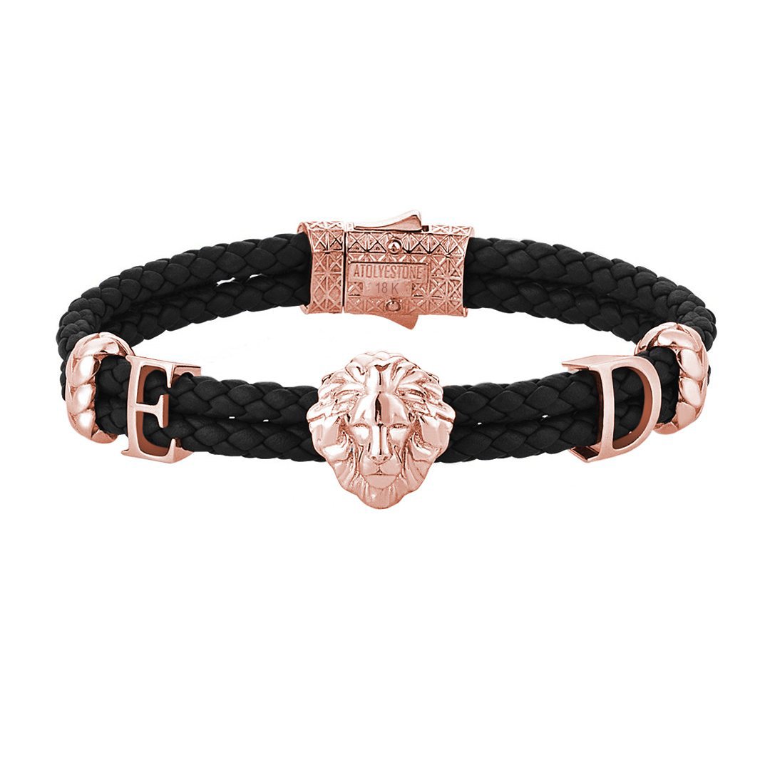 Statements Leo Leather Bracelet - Solid Gold - Black Leather
