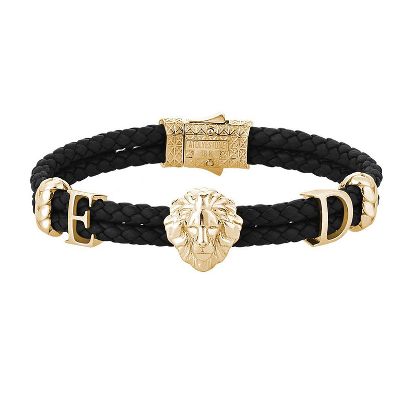 Men's Customizable Solid Gold Leo Leather Bracelet - Atolyestone