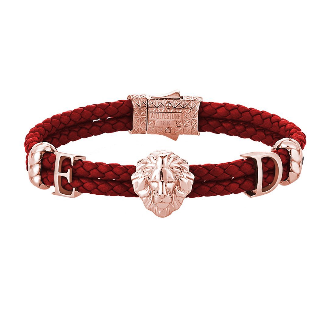 Statements Leo Leather Bracelet - 18k Solid Rose Gold - Dark Red Leather