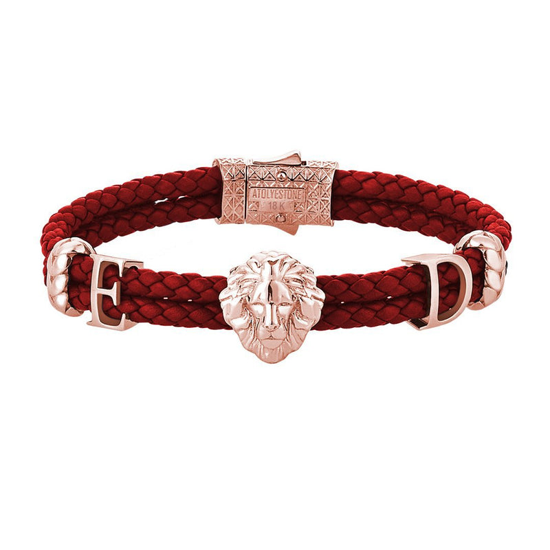 Statements Leo Leather Bracelet - 18k Solid Rose Gold - Dark Red Leather