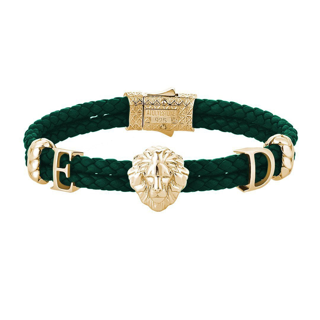 Women’s Statements Leo Leather Bracelet - Yellow Gold - Dark Green Leather