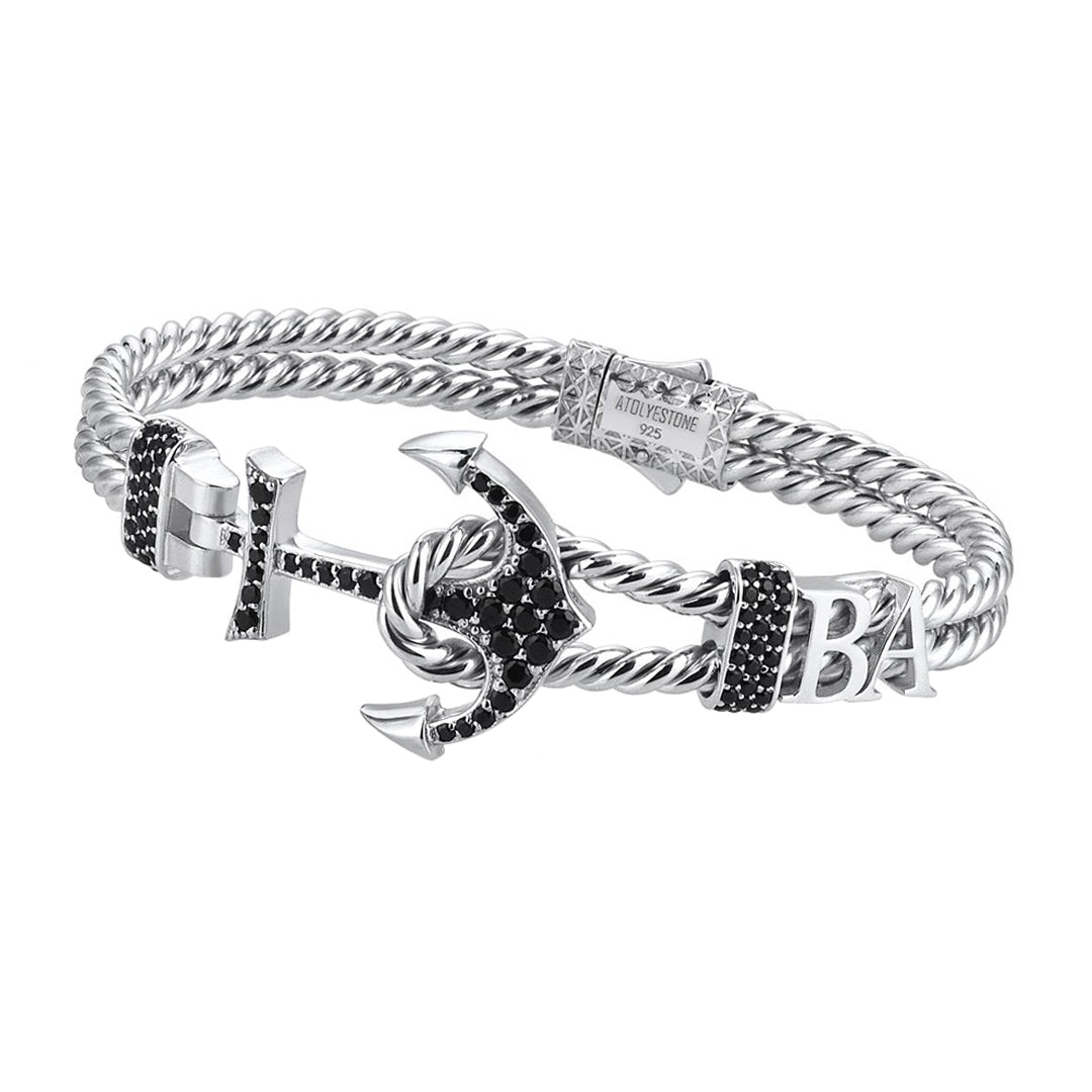 Mens Statements Twined Anchor Bangle - White Gold