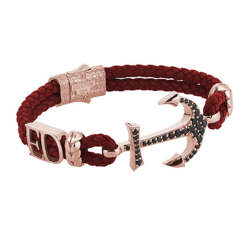 Statements Anchor Leather Bracelet - Rose Gold - Dark Red Leather