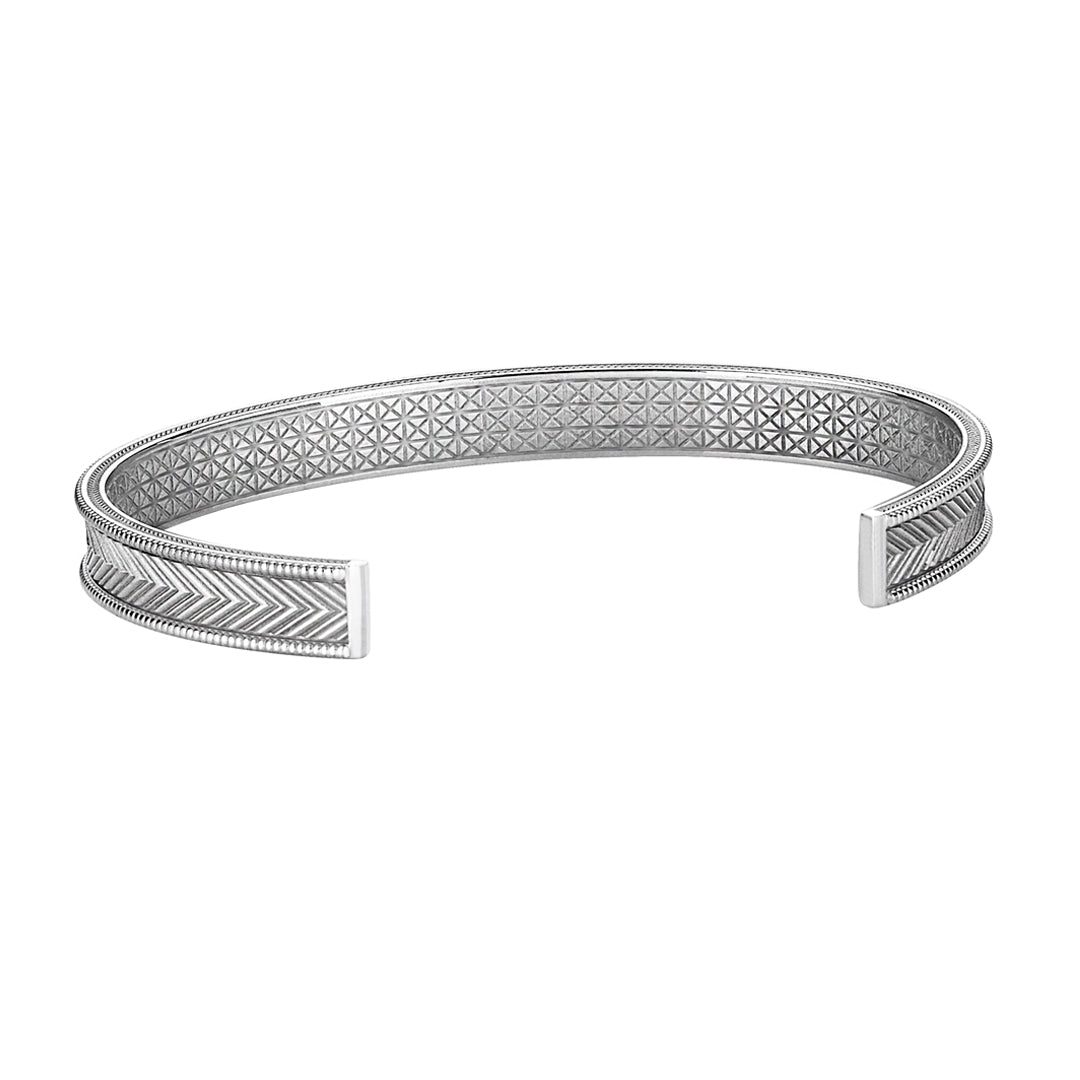 Men's Real White Gold Open Cuff Bracelet with Arrow Design