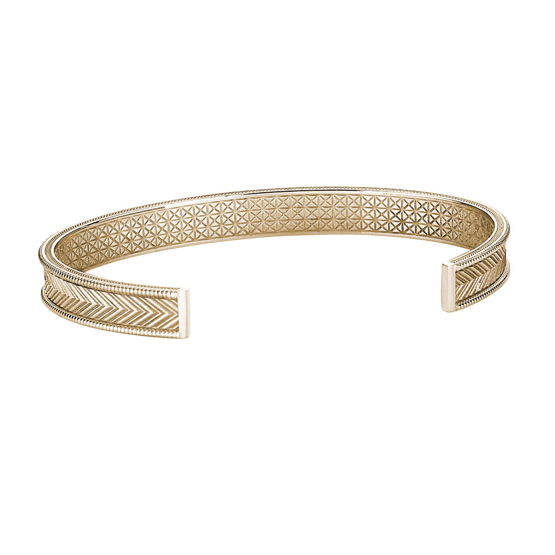Men's Real Yellow Gold Open Cuff Bracelet with Arrow Design
