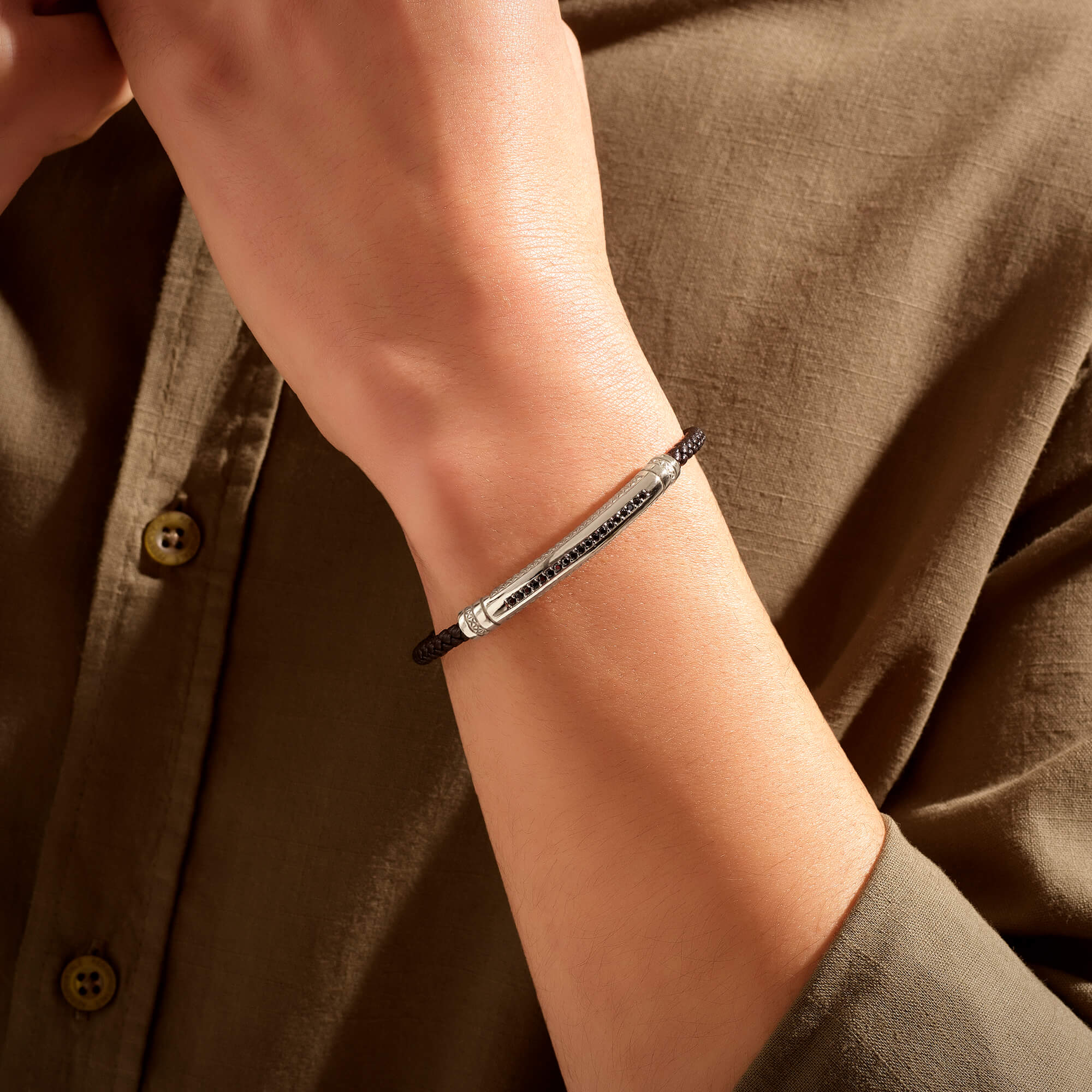Signature Leather Bracelet - Solid White Gold
