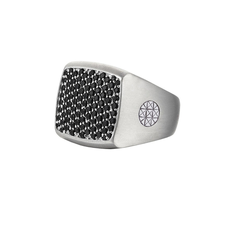 Brushed Cushion Pave Ring - Solid Silver