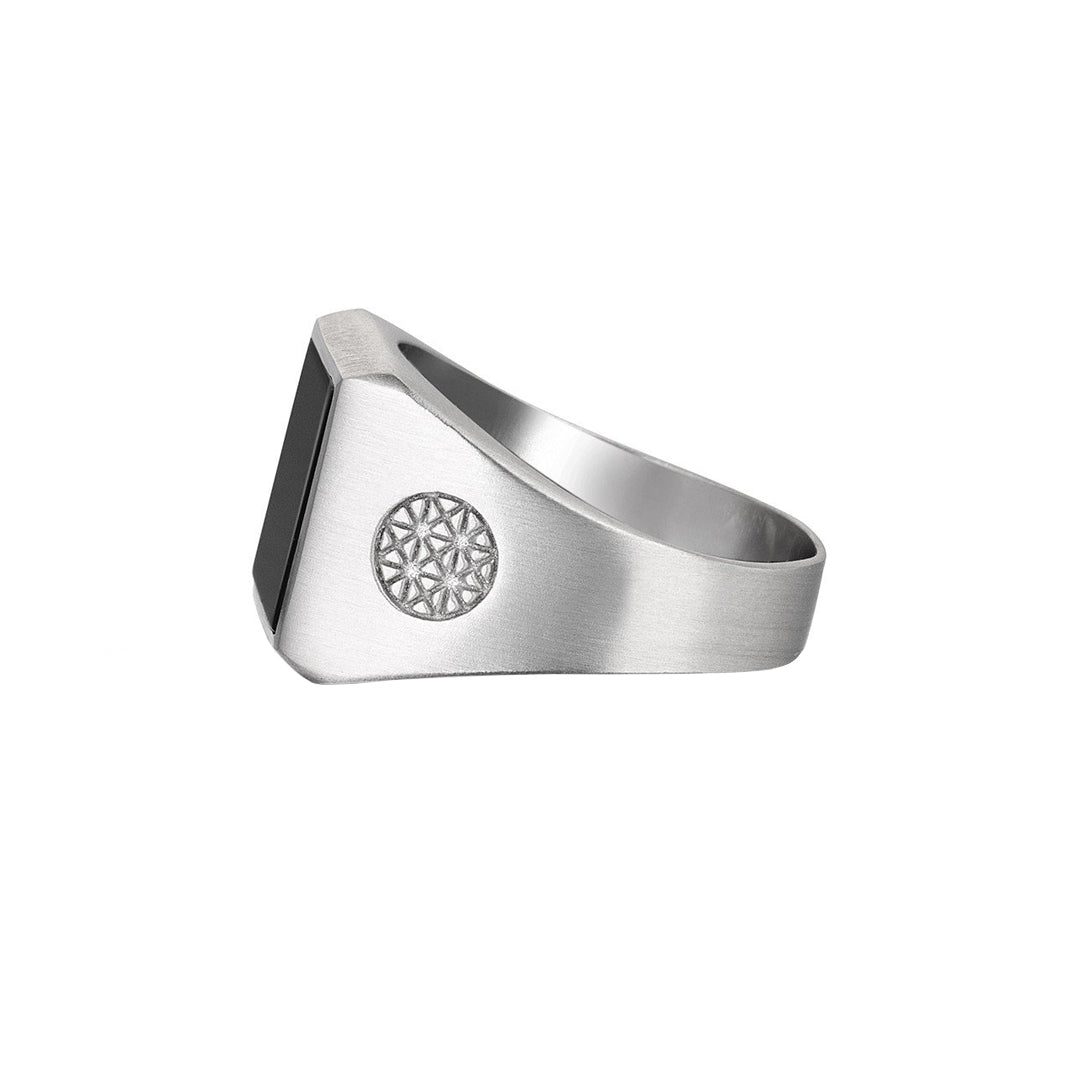 Mens Brushed Square Onyx Ring