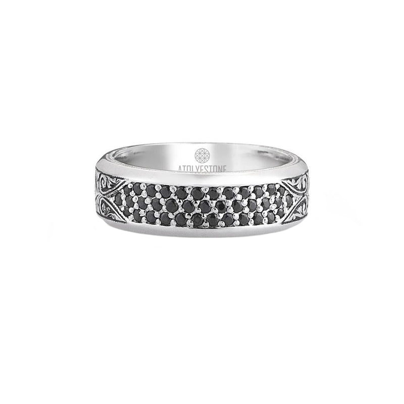 Classic Pave Band Ring - Solid Silver - Pave Black Diamond