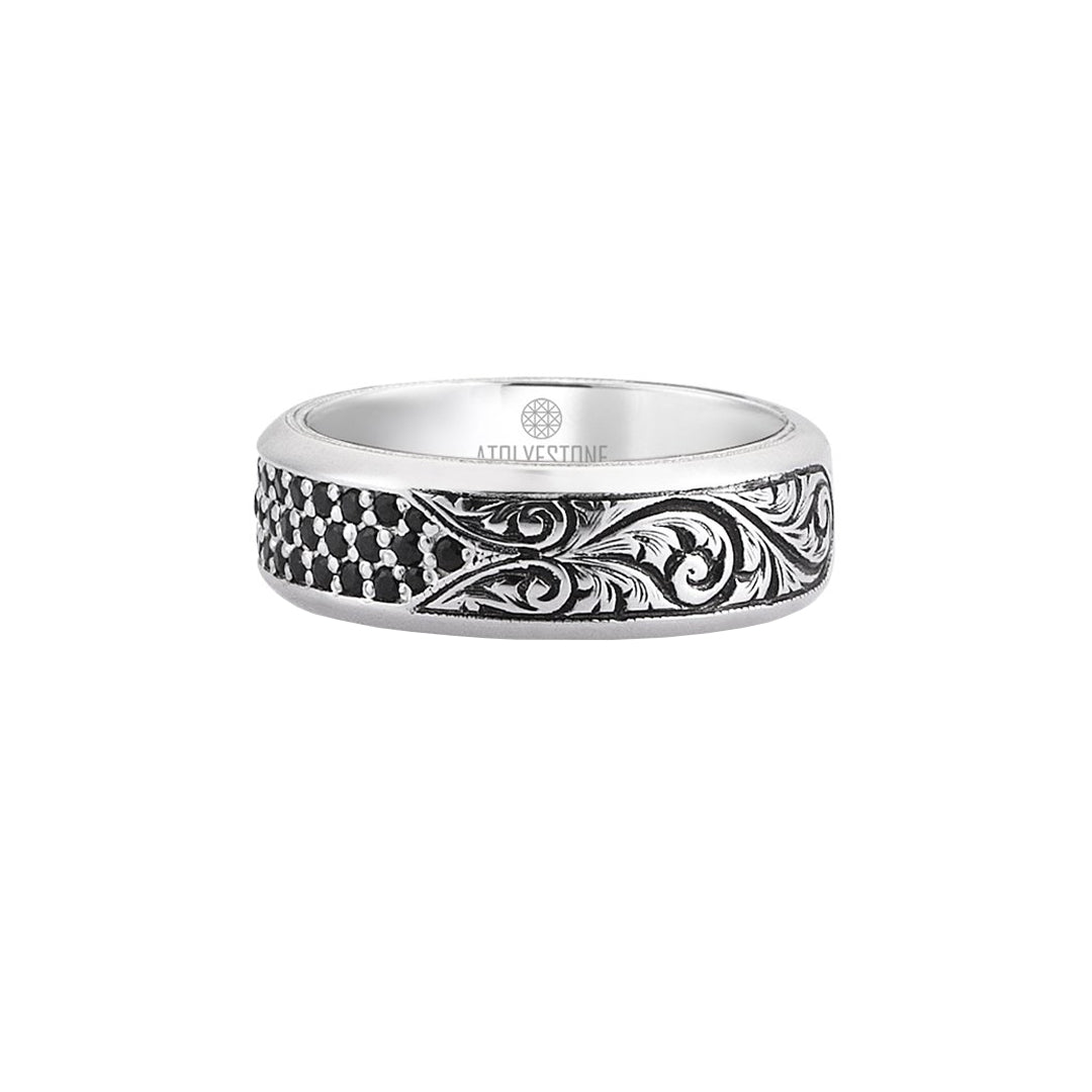 Men's Classic Pave Band Ring in Sterling Silver - Atolyestone