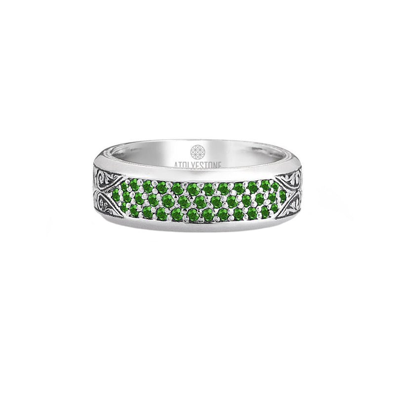 Classic Pave Band Ring - Solid Silver - Pave Emerald