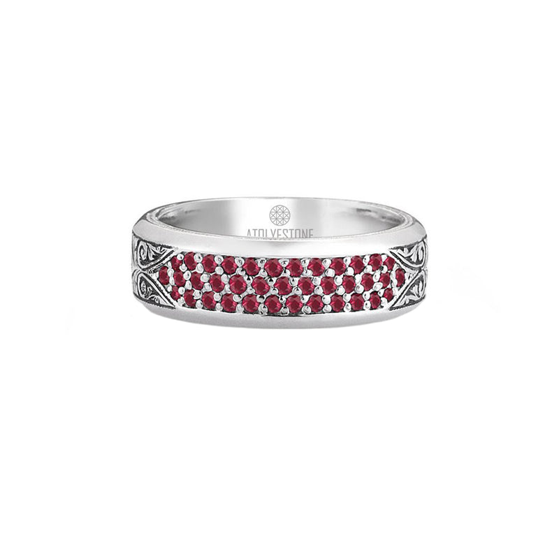 Classic Pave Band Ring - Solid Silver - Pave Ruby
