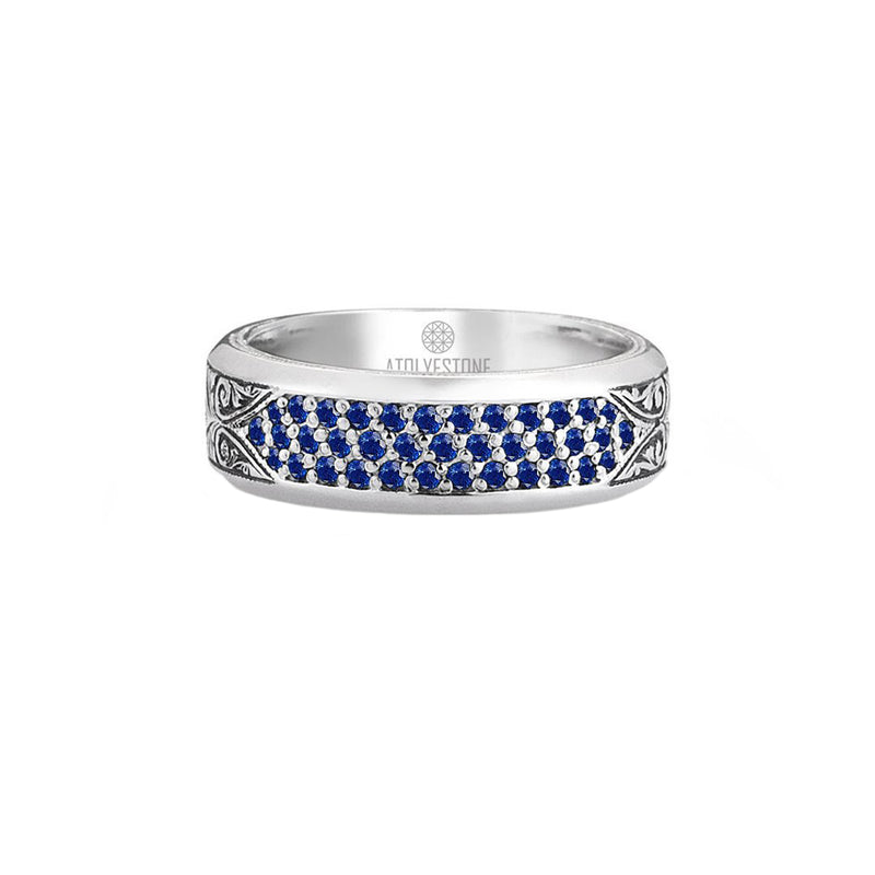 Classic Pave Band Ring - Solid Silver - Pave Sapphire