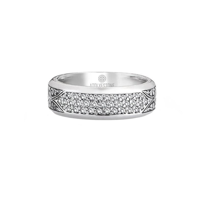 Classic Pave Band Ring - Solid Silver - Pave White Diamond
