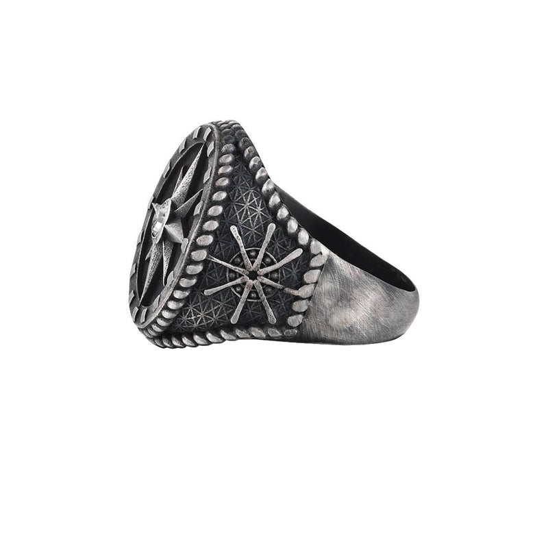 Compass Ring - Aged Silver