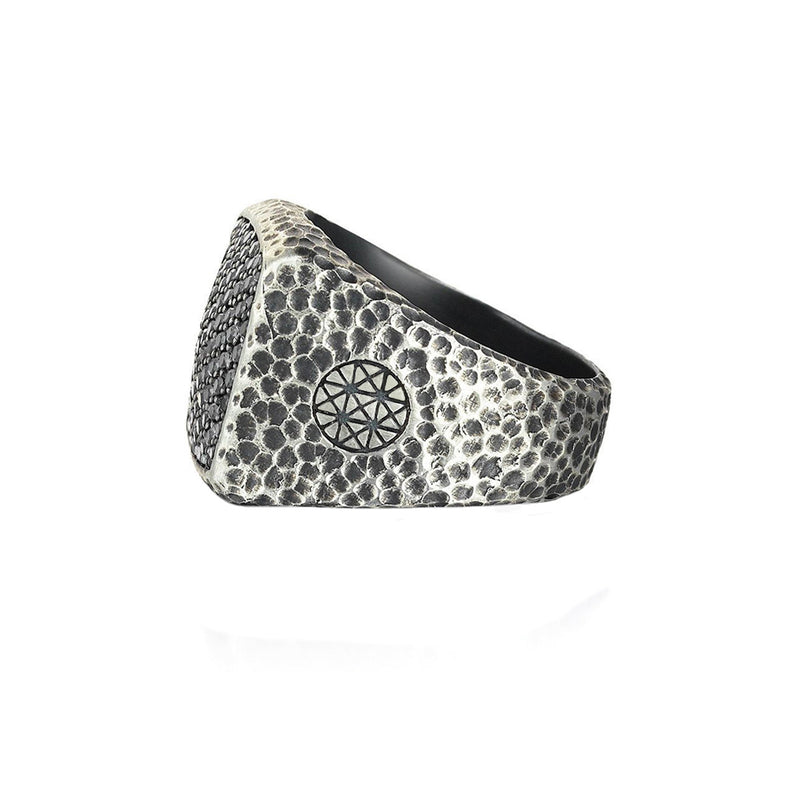 Hammered Cushion Pave Ring