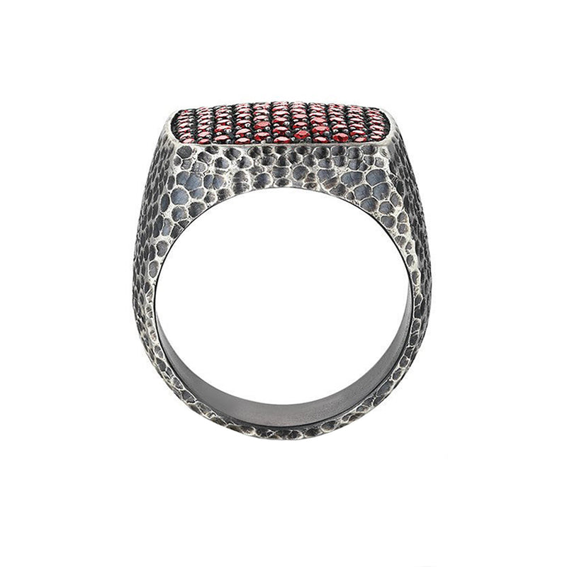 Hammered Cushion Pave Ring - Ruby