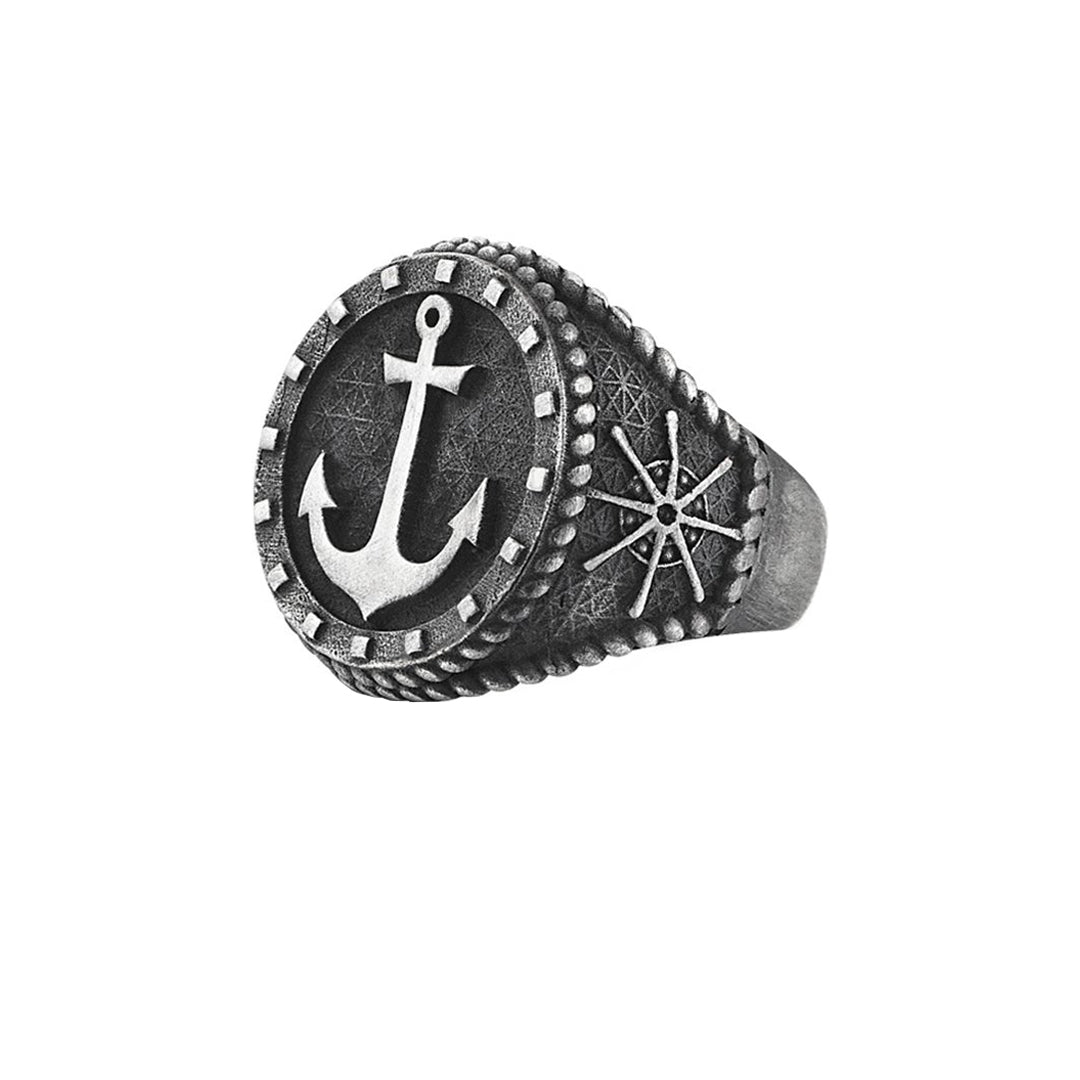 Sailor's Anchor Ring - Aged Silver